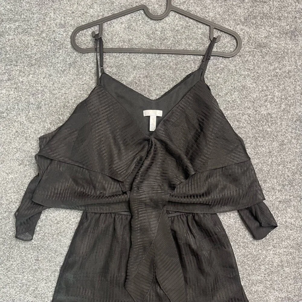 Leith Womens Romper Black Geometric Stripe Cold Shoulder V Neck Tie Front S - Picture 4 of 5